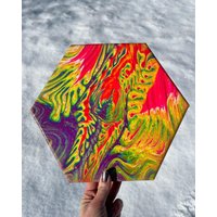 On A Starry Night - Original Uv Reaktiv Neon Acryl Pour 10" Hexagon Streched Canvas On A Starry Night - Original Uv Reaktiv Neon Acryl Pour 10" Hexagon Streched Canvas von y0ungLunatic
