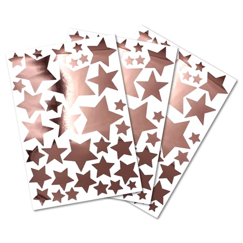 100 Metallic Sterne zum Aufkleben 3-9cm Ø Chrom Sticker Deko Aufkleber Klebeaufkleber zum Basteln und Dekorieren Wandaufkleber Wandtattoo Y052 (Chrom Rosegold, Sterne) von yabaduu