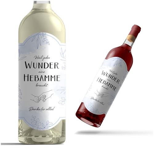 2er Set Flaschenetiketten mit Herzensbotschaft 14x7,4cm Weinetikett Sektetikett als Geschenk Aufkleber für Weinflasche Sektflasche Sticker ohne Flasche selbstklebend Y005 (05 Hebamme) von yabaduu