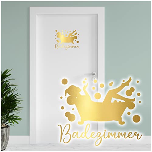 Dekoaufkleber Badezimmer 24,5x20cm Türaufkleber Bad Aufkleber Tür Wandtattoo Badewanne Deko Sticker selbstklebend wasserfest Y071 (Gold) von yabaduu