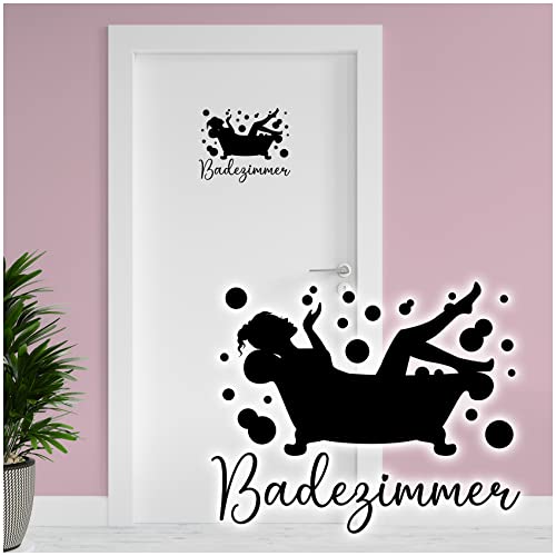 Dekoaufkleber Badezimmer 24,5x20cm Türaufkleber Bad Aufkleber Tür Wandtattoo Badewanne Deko Sticker selbstklebend wasserfest Y071 (Schwarz) von yabaduu