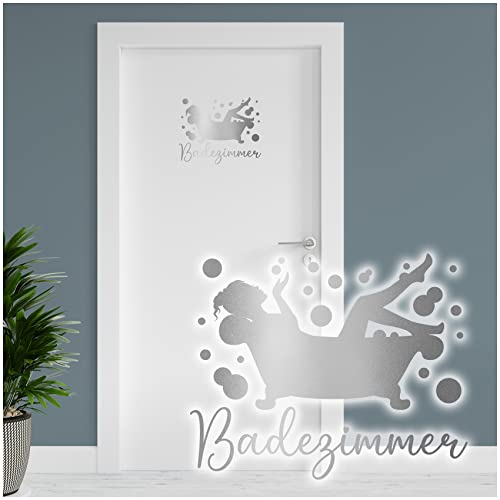 Dekoaufkleber Badezimmer 24,5x20cm Türaufkleber Bad Aufkleber Tür Wandtattoo Badewanne Deko Sticker selbstklebend wasserfest Y071 (Silber) von yabaduu