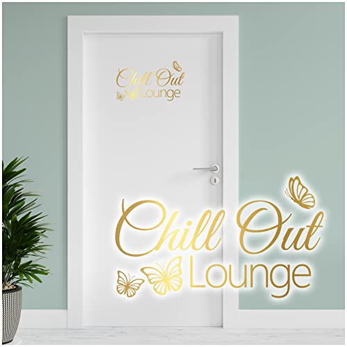 Dekoaufkleber Chill Out Lounge 26,5x16,5cm für Jugendzimmer Schlafzimmer Kinderzimmer Tür Türaufkleber Wandtattoo Wand Sticker Aufkleber selbstklebend Y072 (Gold) von yabaduu