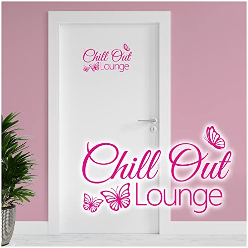 Dekoaufkleber Chill Out Lounge 26,5x16,5cm für Jugendzimmer Schlafzimmer Kinderzimmer Tür Türaufkleber Wandtattoo Wand Sticker Aufkleber selbstklebend Y072 (Pink) von yabaduu