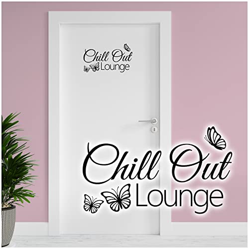 Dekoaufkleber Chill Out Lounge 26,5x16,5cm für Jugendzimmer Schlafzimmer Kinderzimmer Tür Türaufkleber Wandtattoo Wand Sticker Aufkleber selbstklebend Y072 (Schwarz) von yabaduu