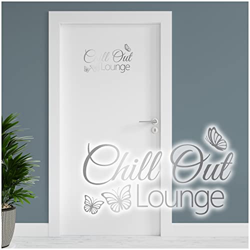 Dekoaufkleber Chill Out Lounge 26,5x16,5cm für Jugendzimmer Schlafzimmer Kinderzimmer Tür Türaufkleber Wandtattoo Wand Sticker Aufkleber selbstklebend Y072 (Silber) von yabaduu