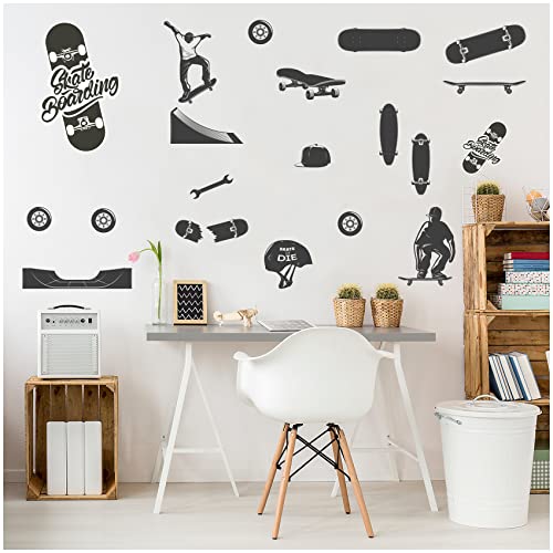 Wandsticker 3 Din A4 Bögen Wandtattoo für Jugendzimmer Kinderzimmer Wohnzimmer Wandbild Mädchen Junge Teenager selbstklebend Y065 (Ohne Wunschname, 04 Skateboard) von yabaduu