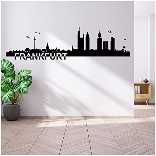 Wandtattoo Städte Skyline Deutschland 110cm Breite deine Stadt Wandaufkleber Panorama Wandsticker selbstklebend für Wohnzimmer Esszimmer Jugendzimmer YX038 (10 Frankfurt) von yabaduu