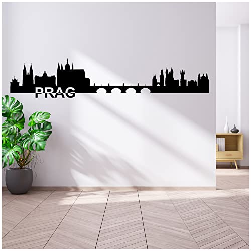 Wandtattoo Städte Skyline Europa 110cm Breite deine Stadt Wandaufkleber Panorama Wandsticker selbstklebend für Wohnzimmer Esszimmer Jugendzimmer YX037 (11 Prag) von yabaduu