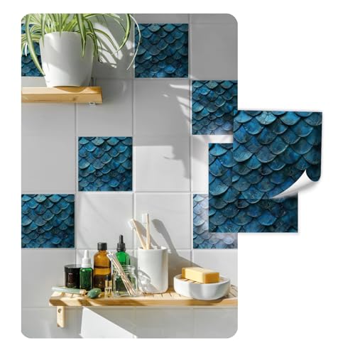 Yabaduu 10 Stück Fliesenaufkleber für Fliesen Küche Bad Boden Aufkleber Dekor Sticker Folie Design Mosaik Fliesenfolie selbstklebend wasserfest Y074 (11 Dragon Scale, 15x15cm) von yabaduu
