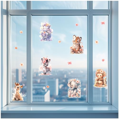 Yabaduu Fensterbilder 3x DIN A4 Bögen Fensterfolie Sticker für Kinder Badezimmer Kinderzimmer Wohnzimmer Aufkleber Fensteraufkleber wasserfest Y076 (05 Tiere) von yabaduu