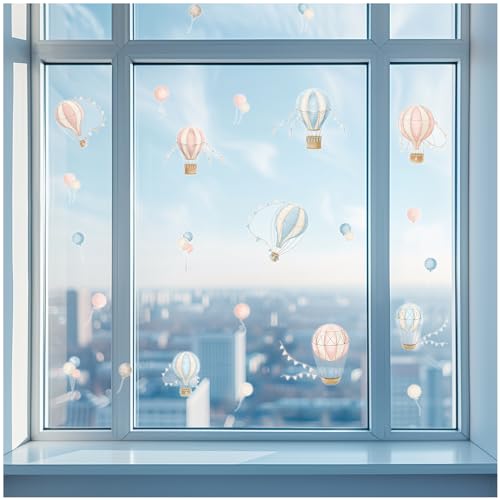 Yabaduu Fensterbilder 3x DIN A4 Bögen Fensterfolie Sticker für Kinder Badezimmer Kinderzimmer Wohnzimmer Aufkleber Fensteraufkleber wasserfest Y076 (09 Heißluftballons) von yabaduu