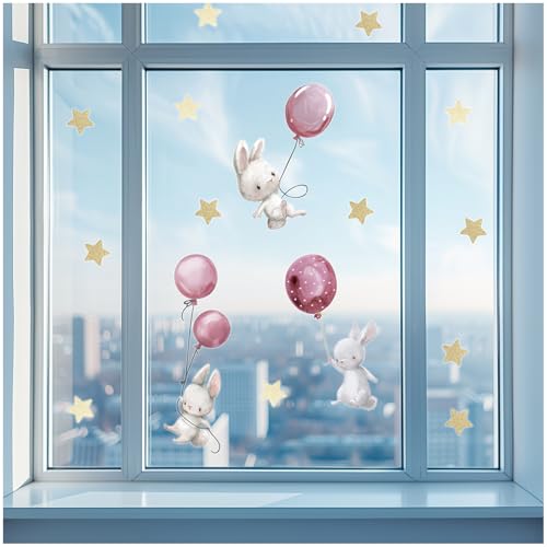 Yabaduu Fensterbilder 3x DIN A4 Bögen Fensterfolie Sticker für Kinder Badezimmer Kinderzimmer Wohnzimmer Aufkleber Fensteraufkleber wasserfest Y076 (10 Hasen) von yabaduu
