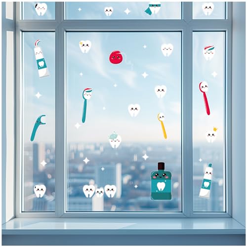 Yabaduu Fensterbilder 3x DIN A4 Bögen Fensterfolie Sticker für Kinder Badezimmer Kinderzimmer Wohnzimmer Aufkleber Fensteraufkleber wasserfest Y076 (11 Zähne) von yabaduu