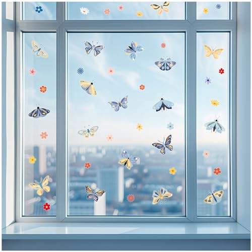 Yabaduu Fensterbilder 3x DIN A4 Bögen Fensterfolie Sticker für Kinder Badezimmer Kinderzimmer Wohnzimmer Aufkleber Fensteraufkleber wasserfest Y076 (14 Motten) von yabaduu