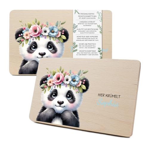 Yabaduu Individuelles Holzbrett für Kinder 23,5x15cm Frühstücksbrettchen Brotzeitbrett personalisiert aus Holz Tier-Motiv als Geschenk Geburtstag Kind RV007 (04 Pandabär, Mit Wunschname) von yabaduu