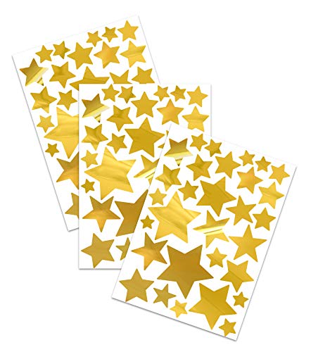 yabaduu 100 Metallic Sterne zum Aufkleben 3-9cm Ø Chrom Sticker Deko Aufkleber Klebeaufkleber zum Basteln und Dekorieren Wandaufkleber Wandtattoo Y052 (Chrom Gold, Sterne) von yabaduu