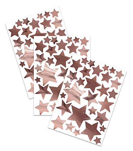 yabaduu 100 Metallic Sterne zum Aufkleben 3-9cm Ø Chrom Sticker Deko Aufkleber Klebeaufkleber zum Basteln und Dekorieren Wandaufkleber Wandtattoo Y052 (Chrom Rosegold, Sterne) von yabaduu