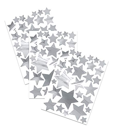 yabaduu 100 Metallic Sterne zum Aufkleben 3-9cm Ø Chrom Sticker Deko Aufkleber Klebeaufkleber zum Basteln und Dekorieren Wandaufkleber Wandtattoo Y052 (Chrom Silber, Sterne) von yabaduu