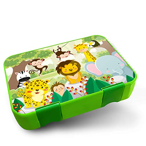 yabaduu Design Schutzfolie für Brotzeitbox Schmatzfatz Junior Passgenau 20,45x14cm Kinder Lunchboxsticker Aufkleber Matt Sticker Zubehör Lunchbox (Y047-06 Tiere im Dschungel, Ohne Wunschname) von yabaduu