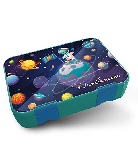 yabaduu Design Schutzfolie für Brotzeitbox Schmatzfatz Junior Passgenau 20,45x14cm Personalisiert Kinder Lunchboxsticker Aufkleber Matt Sticker Zubehör Lunchbox (Y047-04 Astronaut, Mit Wunschname) von yabaduu