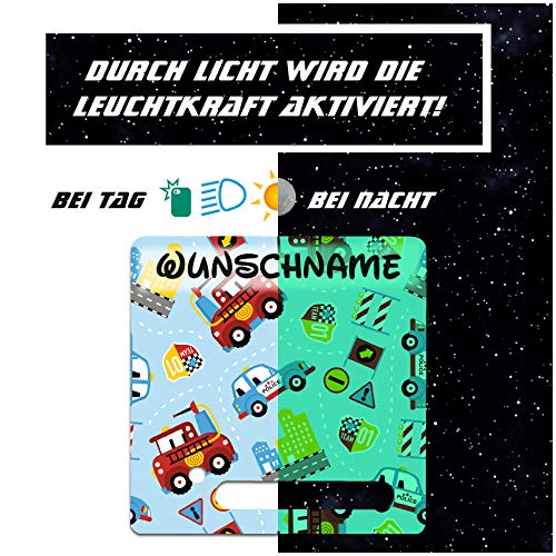 yabaduu Schutzfolie Schutzcover für Toniebox passgenau selbstklebend kindgerecht Folie Zubehör für Kinder Spielzeug (Y031-30 Rettungsfahrzeuge, Mit Wunschname Nachtleuchtend) von yabaduu