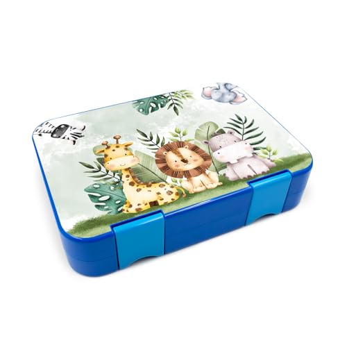 yabaduu Schutzfolie für Brotzeitbox kompatibel mit Schmatzfatz Junior Passgenau 20,45x14cm Kinder Lunchboxsticker Aufkleber Matt Sticker Zubehör Lunchbox (Y047-06 Tiere im Dschungel, Ohne Wunschname) von yabaduu