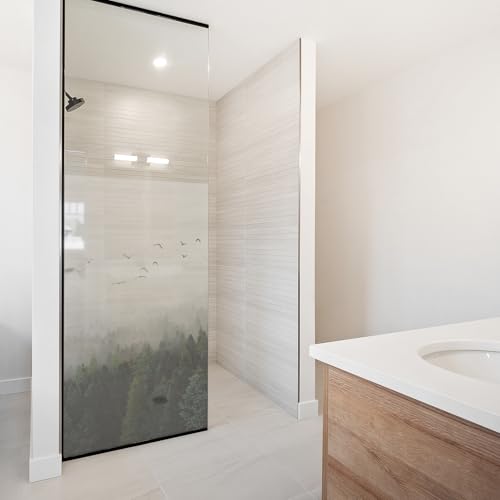 yabaduu Sichtschutzfolie für Duschkabine Duschglastüre Fensterfolie Blickdicht Milchglasfolie wasserfest Deko Klebefolie Badezimmer Dusche selbstklebend YX001 (04 Wald, 100 x 100cm) von yabaduu