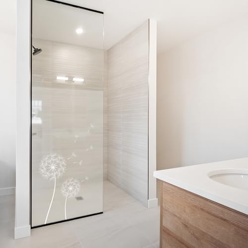 yabaduu Sichtschutzfolie für Duschkabine Duschglastüre Fensterfolie Blickdicht Milchglasfolie wasserfest Deko Klebefolie Badezimmer Dusche selbstklebend YX001 (05 Pusteblume Weiß, 80 x 120cm) von yabaduu