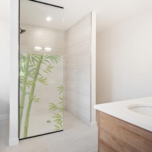 yabaduu Sichtschutzfolie für Duschkabine Duschglastüre Fensterfolie Blickdicht Milchglasfolie wasserfest Deko Klebefolie Badezimmer Dusche selbstklebend YX001 (10 Bambus, 115 x 200cm) von yabaduu
