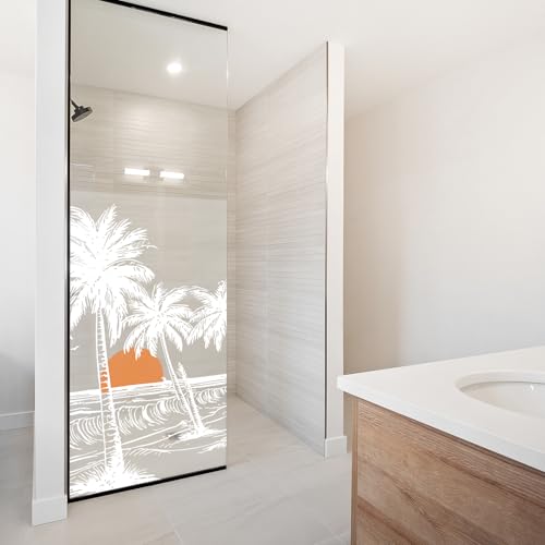 yabaduu Sichtschutzfolie für Duschkabine Duschglastüre Fensterfolie Blickdicht Milchglasfolie wasserfest Deko Klebefolie Badezimmer Dusche selbstklebend YX001 (15 Strand Weiß, 60 x 90cm) von yabaduu