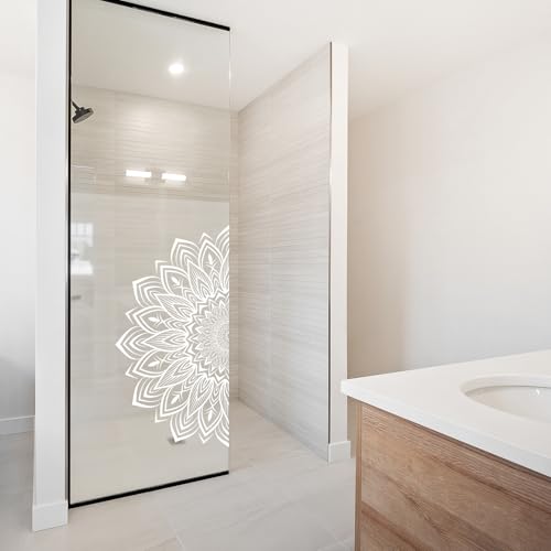 yabaduu Sichtschutzfolie für Duschkabine Duschglastüre Fensterfolie Blickdicht Milchglasfolie wasserfest Deko Klebefolie Badezimmer Dusche selbstklebend YX001 (24 Mandala Weiß, 115 x 200cm) von yabaduu