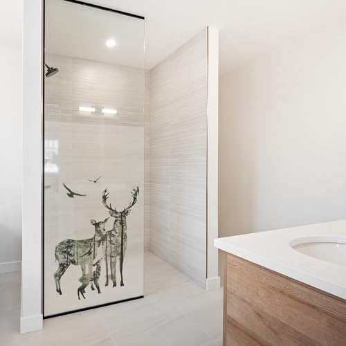 yabaduu Sichtschutzfolie für Duschkabine Duschglastüre Fensterfolie Blickdicht Milchglasfolie wasserfest Deko Klebefolie Badezimmer Dusche selbstklebend YX001 (26 Hirsch, 100 x 100cm) von yabaduu