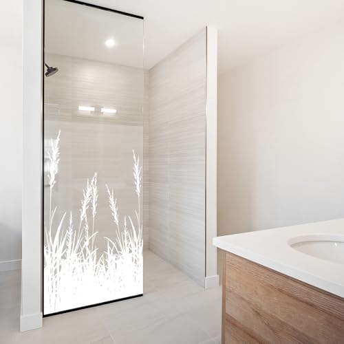yabaduu Sichtschutzfolie für Duschkabine Duschglastüre Fensterfolie Blickdicht Milchglasfolie wasserfest Deko Klebefolie Badezimmer Dusche selbstklebend YX001 (11 Gräser Weiß, 115 x 200cm) von yabaduu