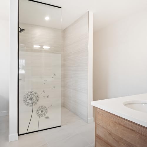 yabaduu Sichtschutzfolie für Duschkabine Duschglastüre Fensterfolie Blickdicht Milchglasfolie wasserfest Deko Klebefolie Badezimmer Dusche selbstklebend YX001 (05 Pusteblume Schwarz, 100 x 180cm) von yabaduu