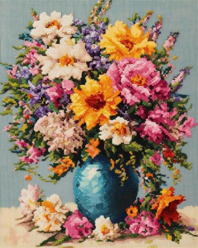 yade-show 11CT Kreuzstich-Set, Kreuzstich-Stickset für Fortgeschrittene, DIY-Bastelset, bedrucktes Kreuzstich-Set (Blumen in einer Vase, F)-40X50CM von yade-show