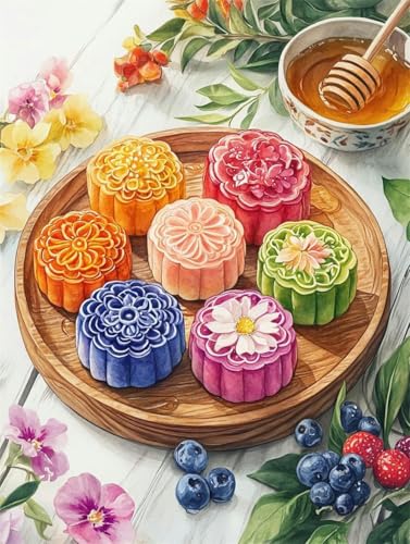 yade-show Bedrucktes Kreuzstich-Set, 11-fädiges Stickset, Kreuzstich-Stickset für Anfänger (Delicious Mooncake, J)-40X50CM von yade-show