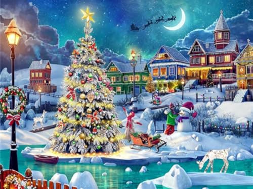 yade-show Stickpackung mit Kreuzstich Weihnachtsbaum in einer verschneiten Winterlandschaft 11CT DIY-Stickset, DIY-Stickset für fortgeschrittene Anfänger, 40 x 50 cm von yade-show