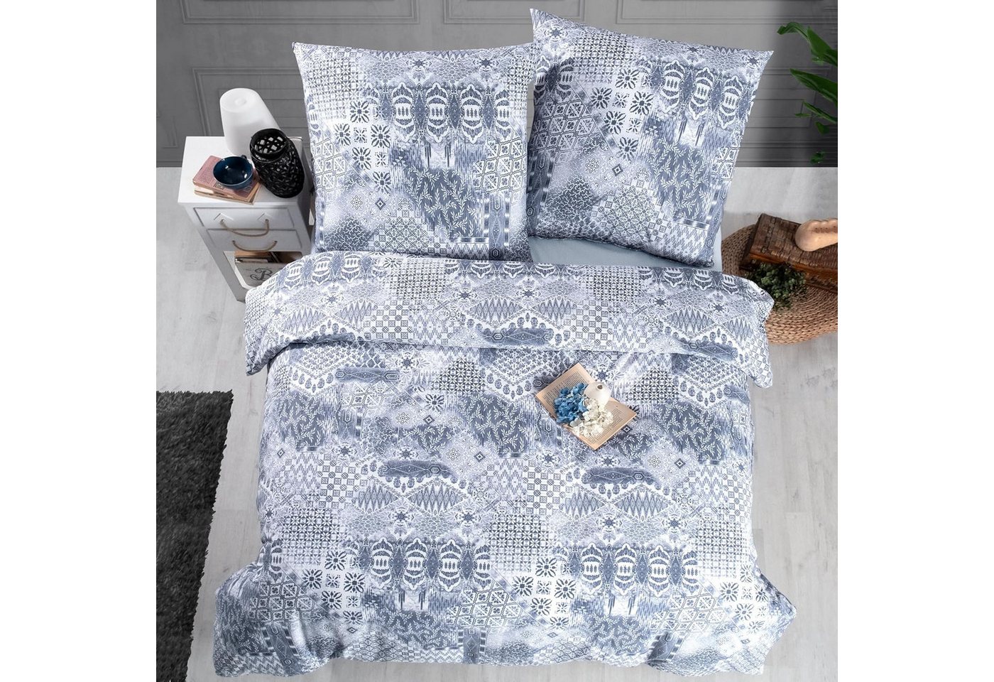 yadetextil Bettwäsche Baumwolle Bettbezug Dunkelblau & Grau, Geometrische muster. Pava, Renforce, 2 teilig, Bettwäsche-Set, 135x200 cm, 4 teilig, Pava von yadetextil