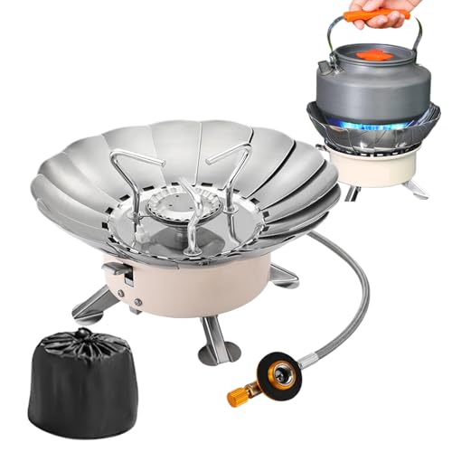 yakermur Campingkocher | Campingkocher Zum Aufklappen Mit Verstellbarem Windschutz Und Piezo-Zündung | Klappbarer Edelstahlbrenner Mit Verstellbarem Windschutz, Piezozündung & Winddicht Für Picknick & von yakermur