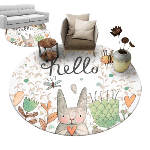 yakermur Cartoon-Teppich für Schlafzimmer, Cartoon-Teppich – runde Teppiche für Innendekoration | dekorativer Teppich aus Hartholz, 88,9 x 91,5 cm, für Wohnzimmer, Arbeitszimmer, Teppich yakermur Cartoon-Teppich für Schlafzimmer, Cartoon-Teppich – runde Teppiche für Innendekoration | dekorativer Teppich aus Hartholz, 88,9 x 91,5 cm, für Wohnzimmer, Arbeitszimmer, Teppich von yakermur