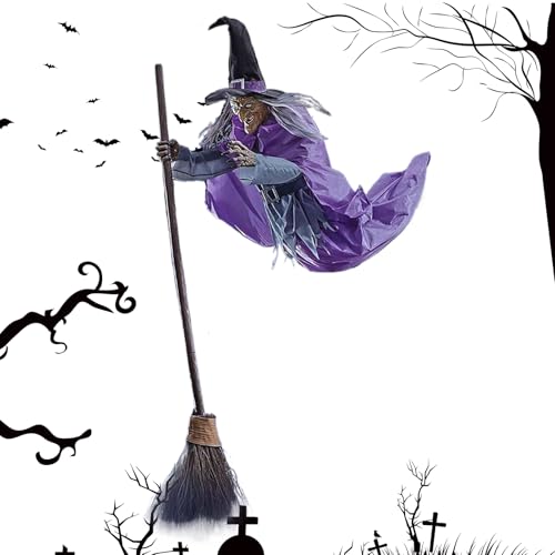 yakermur Halloween Hexendekoration Für Draußen - Gruselige Hexenbesen-Deko Mit Leuchtenden Augen - Gruselige Deko Für Feiertage Garten Vorgarten Haus Eingang Terrasse Innenbereich Spukhaus von yakermur