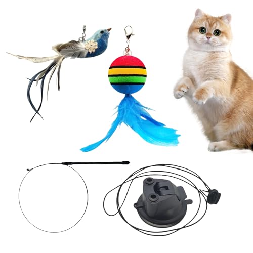 yakermur Interaktives Spielzeug Für Katzen | Interaktive Katzenangel Mit Vogelform | Handstab Mit Saugnapf Natürliches Vogelspielzeug Gegen Langeweile von yakermur