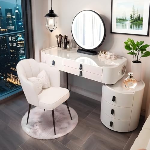 yalmond Schminktisch mit Spiegel und Schubladen, Schminktisch mit kabellosem Laden und Bluetooth-Audio – Schminktisch mit Schubladen, Schminktisch-Set mit Stuhl (Weiß + Schwarz, 100 cm) von yalmond