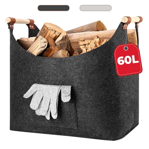 Yamagahome XXL Kaminholzkorb mit Aufbewahrungstasche, Faltbar Groß Holzkorb, Feuerholzkorb mit Verstärktem Holzgriff Brennholzkorb für Kaminholz, Holz, Zeitunge, 45 x 32 x 40 cm, Grau Yamagahome XXL Kaminholzkorb mit Aufbewahrungstasche, Faltbar Groß Holzkorb, Feuerholzkorb mit Verstärktem Holzgriff Brennholzkorb für Kaminholz, Holz, Zeitunge, 45 x 32 x 40 cm, Grau von yamagahome