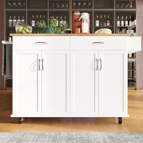 yangchoose 106x50x90.5cm Kücheninsel Klappbarer Esstisch mit Stauraum Schränken Schubladen Rädern Erweiterbare Arbeitsplatte Buffet Sideboard Aufbewahrung Organizer Multifunktionaler Küchenwagen Weiß von yangchoose