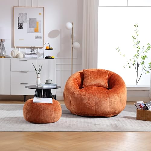 yangchoose Sitzsack-Stuhl-Set mit Fußhocker: Drehstuhl Sitzsackstuhl Moderne Loungemöbel mit drehbarer Eisenbasis und hochdichter Schaumstofffüllung – für Wohnzimmer Orange von yangchoose