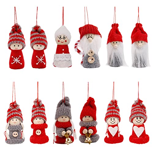 12er Set Strick Baumanhänger Weihnachtsanhänger Weihnachten Deko Wichtel Weihnachtspuppen Mini Weihnachtselfen Süßer kleine Wichtel WItzige Snowman Doll Zwerghähe in Geschenkbox von yangcong