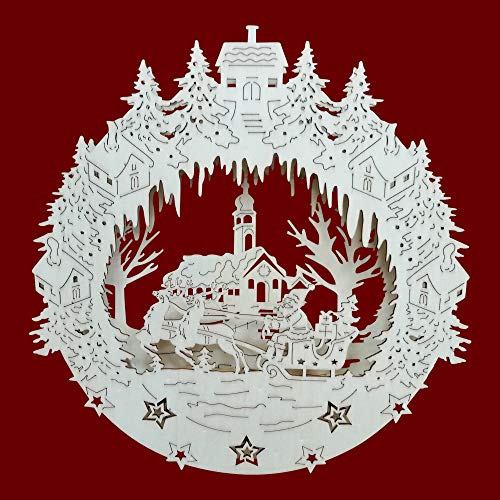 yanka-style Fensterbild Fensterdeko Kirche aus Holz Durchmesser ca. 30 cm 10flammig Weihnachten Advent Geschenk Dekoration (10539) von yanka-style