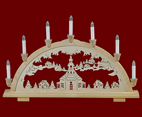 Schwibbogen Lichterbogen Leuchter Seiffener Kirche traditionelles Motiv 7flammig 57 cm breit Weihnachten Advent Geschenk Dekoration (83146-36) von yanka-style